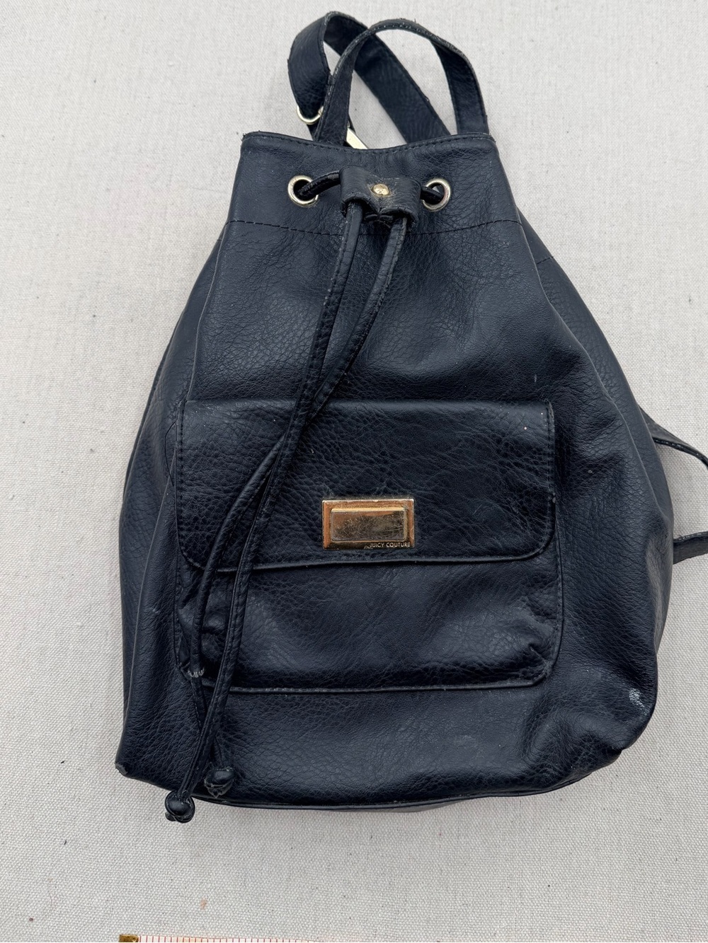 Juicy Couture Black Leather Drawstring Backpack - Women's Fashion Bag